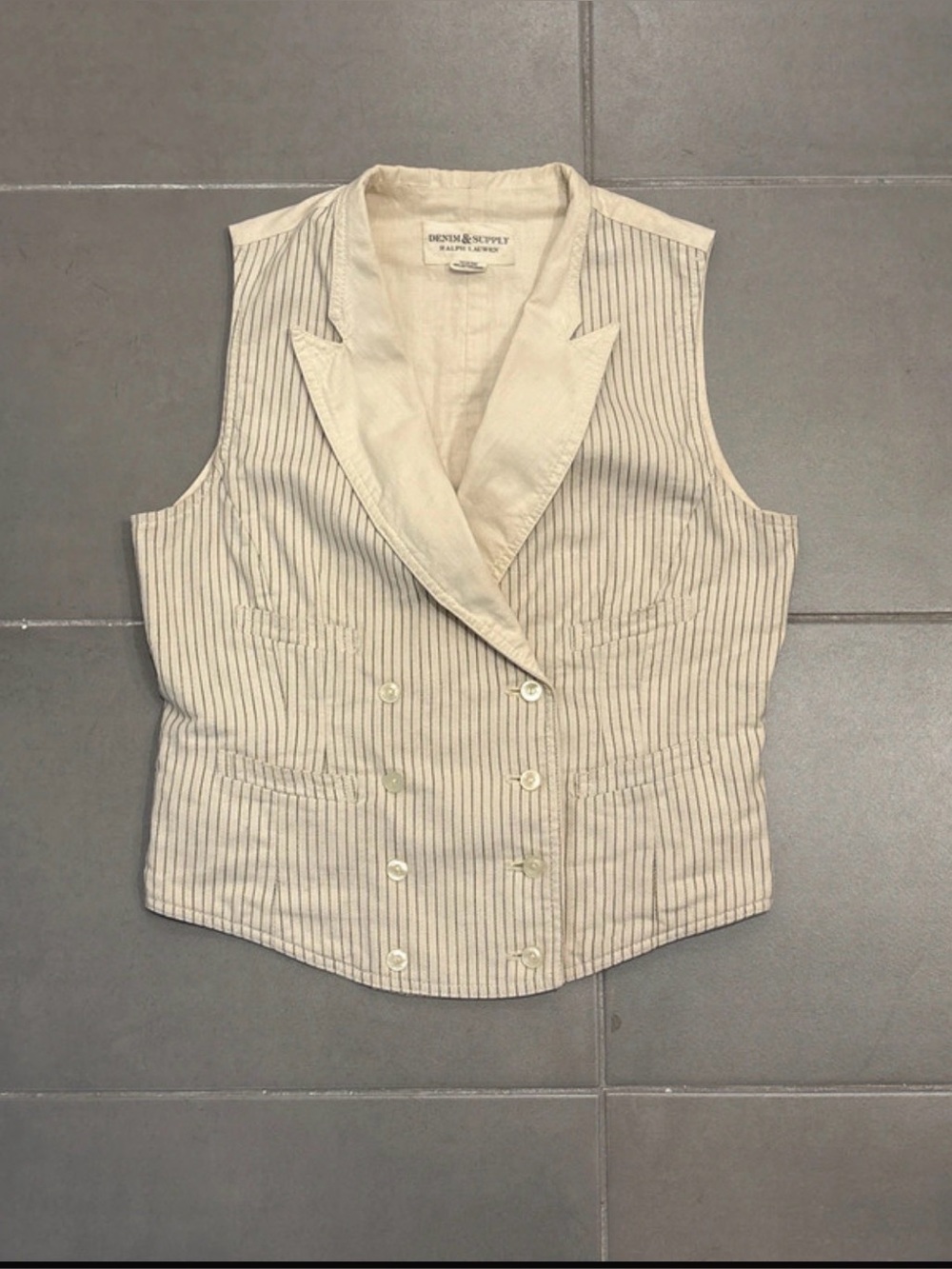 Denim & Supply Ralph Lauren Cream Pinstripe Double-Breasted Vest